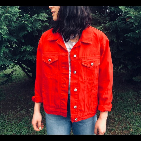 Distressed Red Denim Jacket 